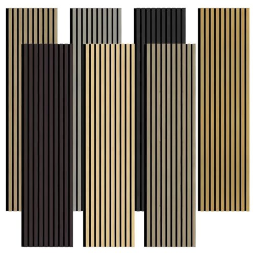 Wood slat acoustic panel color swatches, multiple wood grain finish options