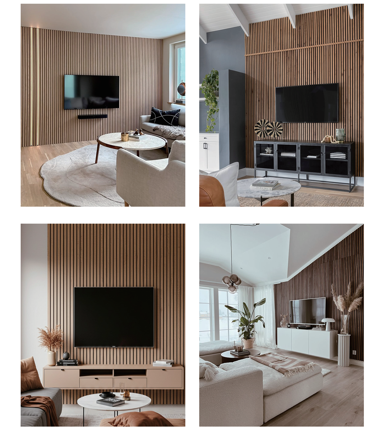 Wood slat acoustic panel TV wall decor, Akupanel soundproof living room wall