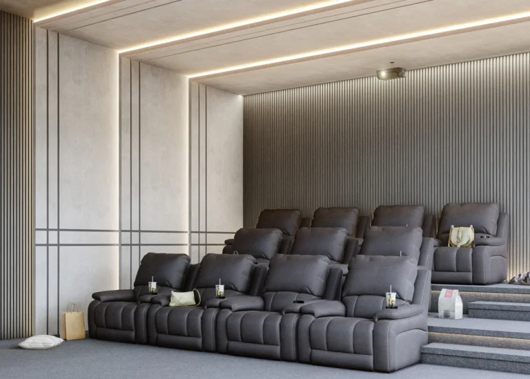 Slatted acoustic panels applied in hotel private cinema room