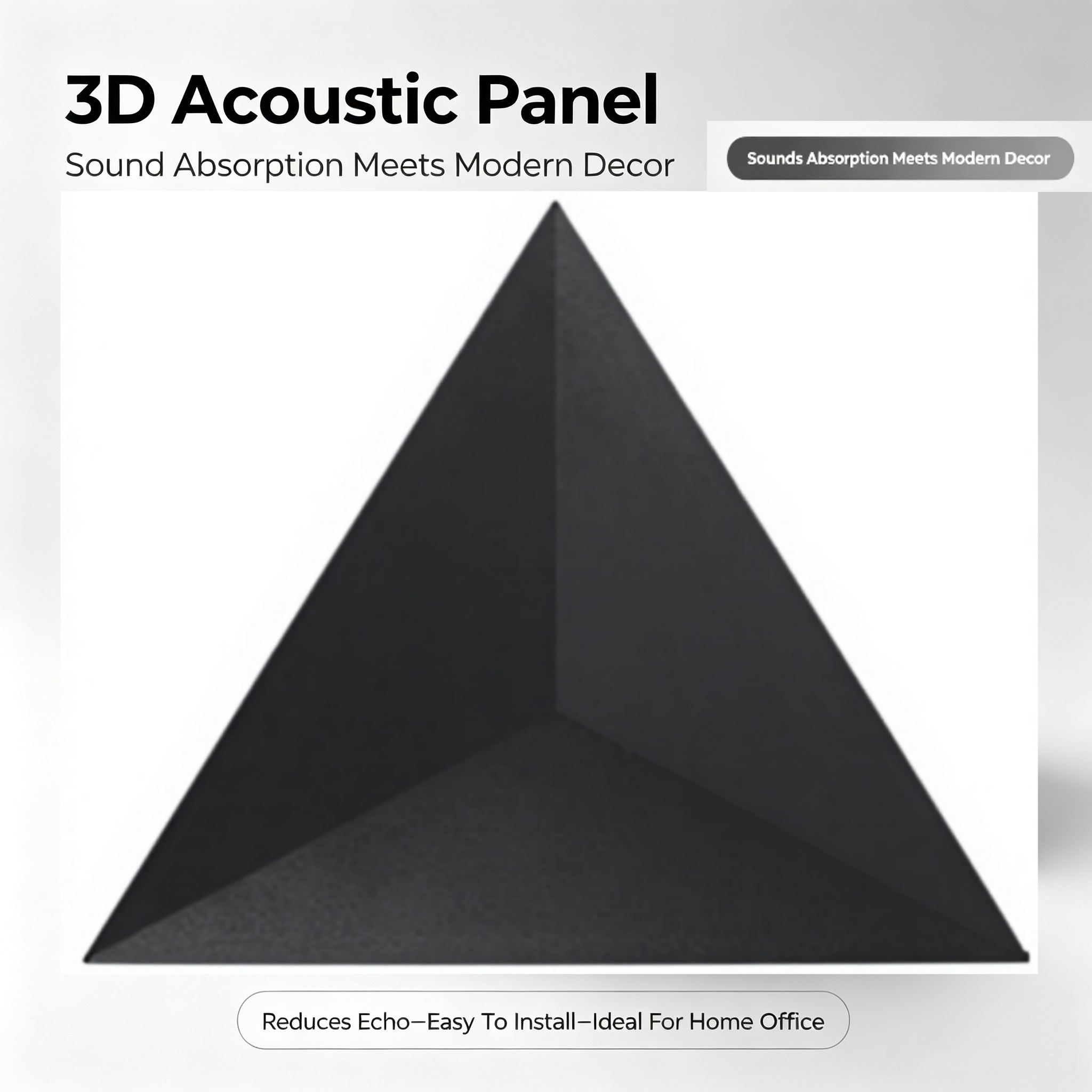 Black pyramid‑style 3D acoustic panels product showcase poster