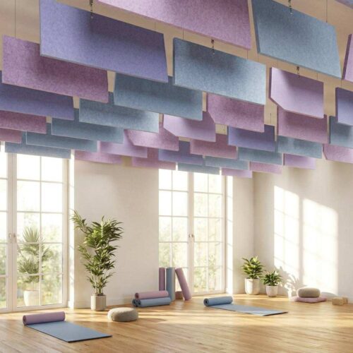 PET suspended acoustic ceiling baffles colorful hanging acoustic panels for yoga studio sound absorption PET suspended acoustic ceiling baffles colorful hanging acoustic panels for yoga studio sound absorption