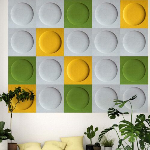 Color mix green yellow grey round 3D acoustic panels living room wall decoration Color mix green yellow grey round 3D acoustic panels living room wall decoration