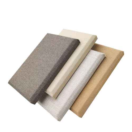 photobank (2) Four Fabric Acoustic Panels in grey, cream, white, and tan textures for interior wall and ceiling soundproofing.
