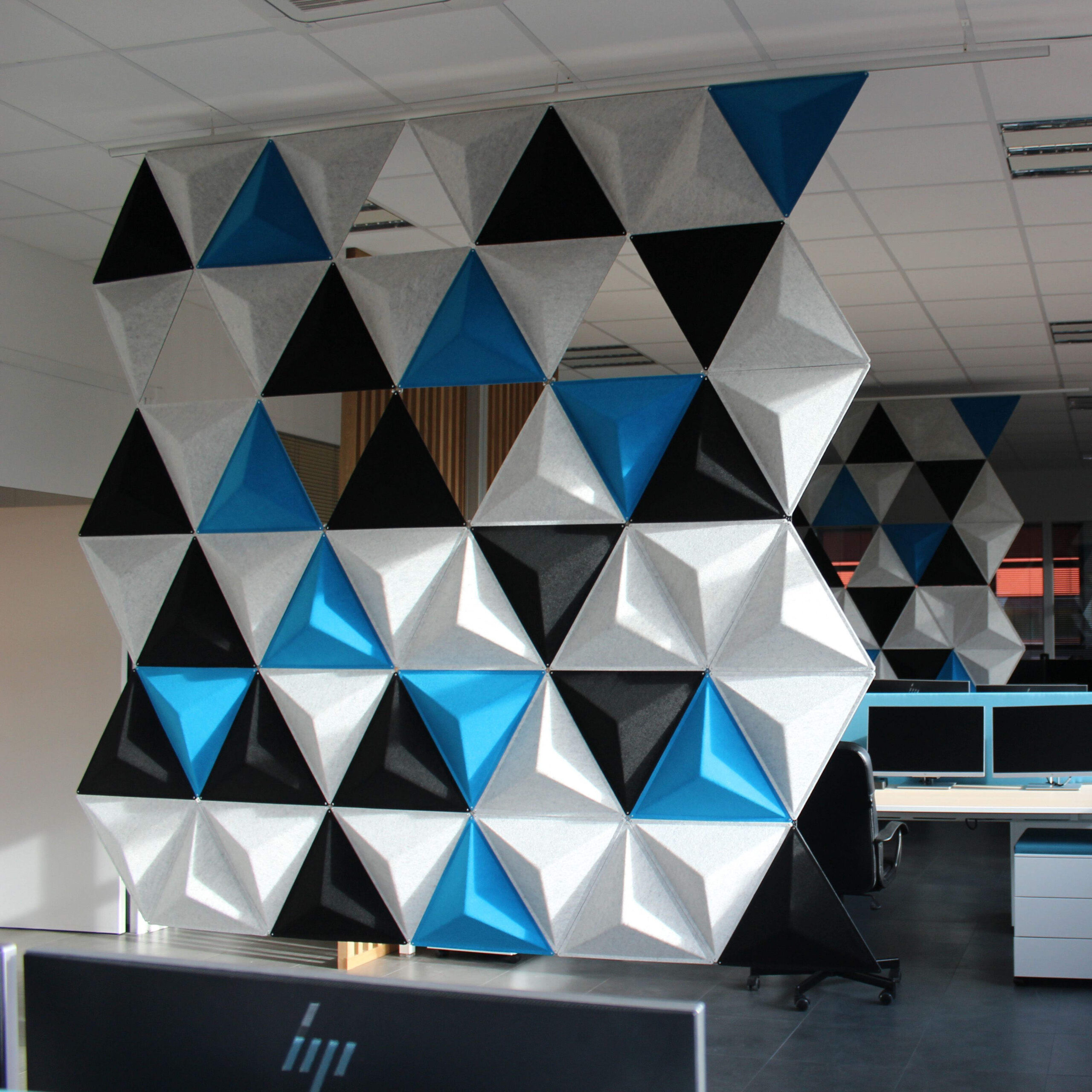 Multi‑color pyramid 3D acoustic panels full wall decoration in office space