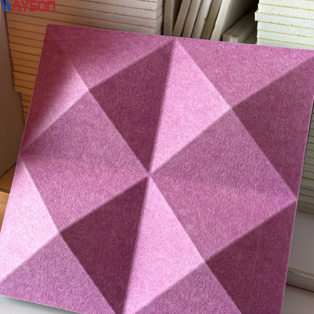 Magenta pink diamond 3D polyester acoustic panel close‑up