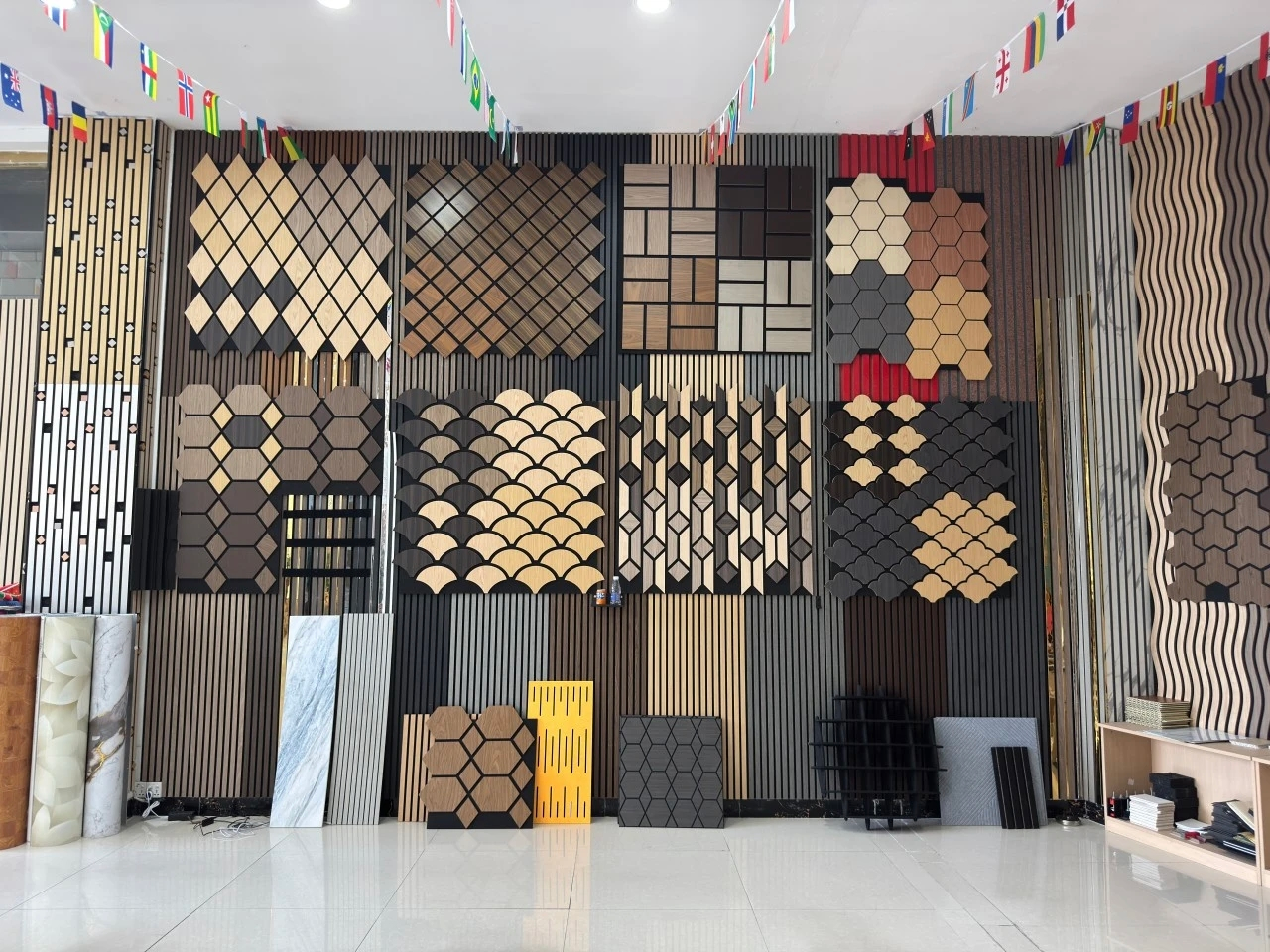 Acoustic panels showroom various samples display