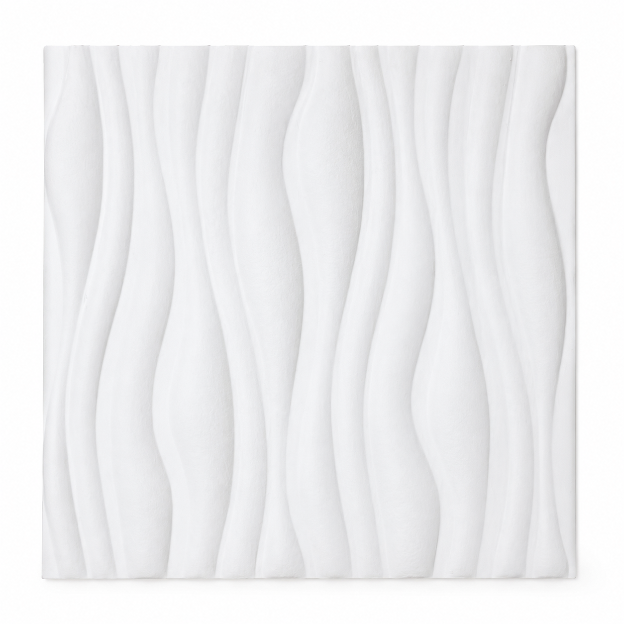 White 3D acoustic panel with wavy texture, 30×30 cm, customizable thickness, PET fiber, B1 fire rating.