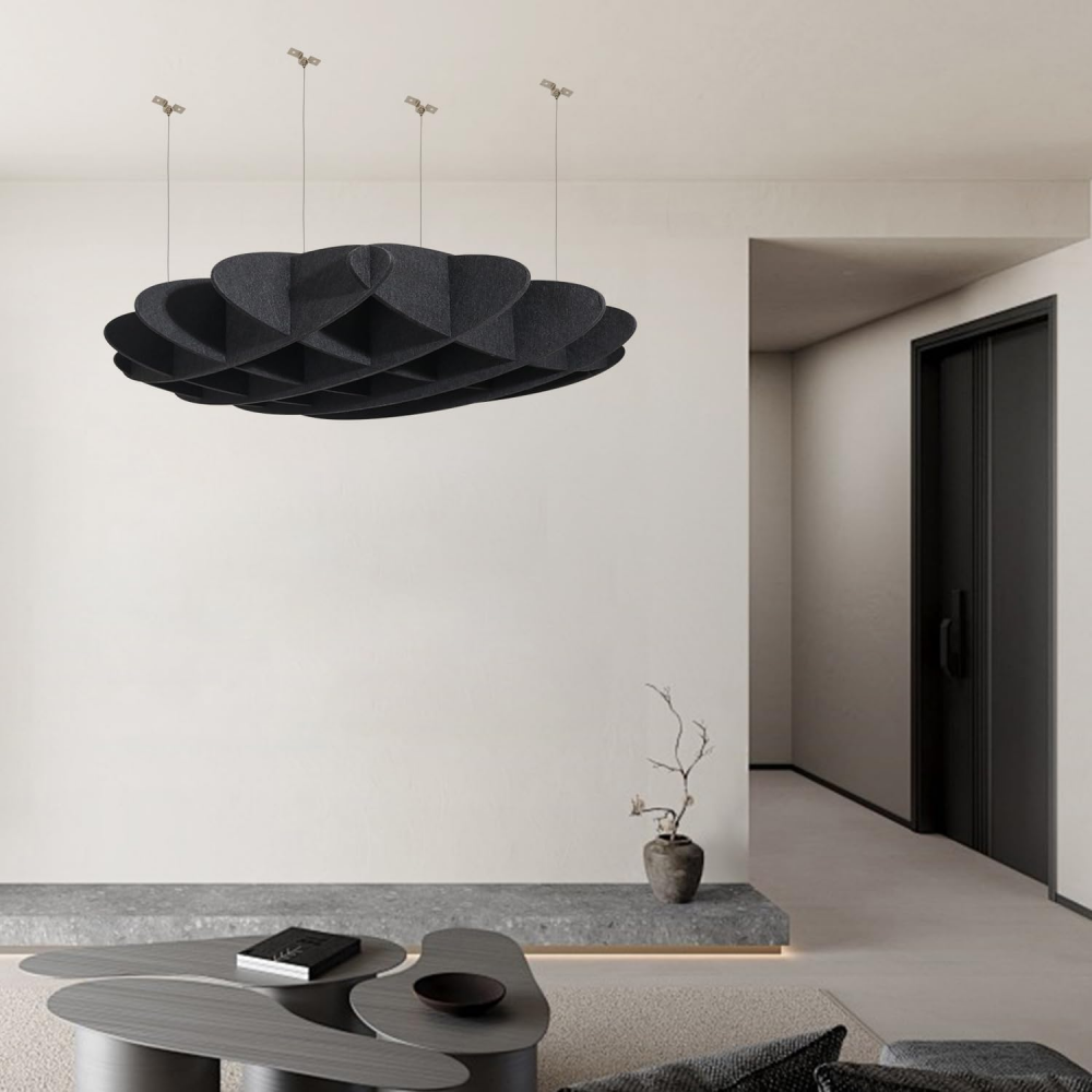 Black waffle acoustic cloud 3D PET suspended ceiling sound absorbing panels for modern interior