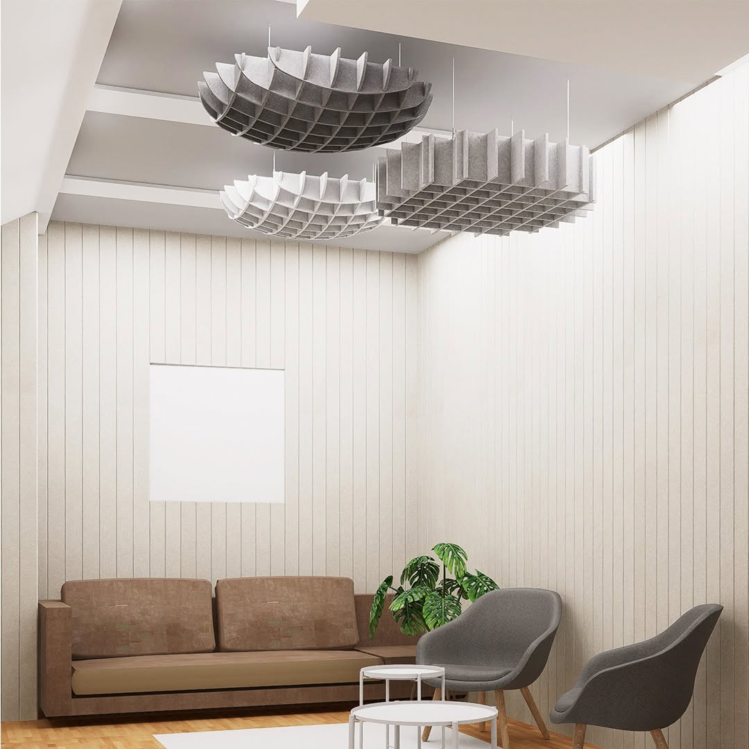 Acoustic Waffle Cloud suspended ceiling panels PET 3D hanging sound absorber for lounge meeting area